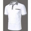 Men's Golf Shirt Golf Polo Work Casual Lapel Short Sleeve Basic Modern Color Block Houndstooth Patchwork Spring & Summer Regular Fit Black White Red Navy Blue Blue Beige Golf Shirt