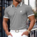 Men's Cotton Polo Shirt Golf Shirt Work Casual Lapel Ribbed Polo Collar Short Sleeve Basic Modern Color Block Eagle Patchwork Buttons Spring & Summer Regular Fit Yellow Burgundy Navy Blue Grey Cotton
