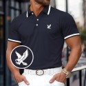 Men's Cotton Polo Shirt Golf Shirt Work Casual Lapel Ribbed Polo Collar Short Sleeve Basic Modern Color Block Eagle Patchwork Buttons Spring & Summer Regular Fit Yellow Burgundy Navy Blue Grey Cotton