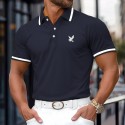 Men's Cotton Polo Shirt Golf Shirt Work Casual Lapel Ribbed Polo Collar Short Sleeve Basic Modern Color Block Eagle Patchwork Buttons Spring & Summer Regular Fit Yellow Burgundy Navy Blue Grey Cotton