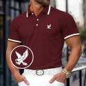 Men's Cotton Polo Shirt Golf Shirt Work Casual Lapel Ribbed Polo Collar Short Sleeve Basic Modern Color Block Eagle Patchwork Buttons Spring & Summer Regular Fit Yellow Burgundy Navy Blue Grey Cotton