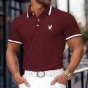 Men's Cotton Polo Shirt Golf Shirt Work Casual Lapel Ribbed Polo Collar Short Sleeve Basic Modern Color Block Eagle Patchwork Buttons Spring & Summer Regular Fit Yellow Burgundy Navy Blue Grey Cotton