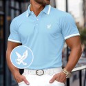 Men's Cotton Polo Shirt Golf Shirt Work Casual Lapel Ribbed Polo Collar Short Sleeve Basic Modern Color Block Eagle Patchwork Buttons Spring & Summer Regular Fit Yellow Burgundy Navy Blue Grey Cotton