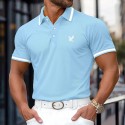 Men's Cotton Polo Shirt Golf Shirt Work Casual Lapel Ribbed Polo Collar Short Sleeve Basic Modern Color Block Eagle Patchwork Buttons Spring & Summer Regular Fit Yellow Burgundy Navy Blue Grey Cotton