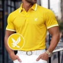 Men's Cotton Polo Shirt Golf Shirt Work Casual Lapel Ribbed Polo Collar Short Sleeve Basic Modern Color Block Eagle Patchwork Buttons Spring & Summer Regular Fit Yellow Burgundy Navy Blue Grey Cotton
