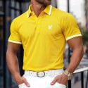 Men's Cotton Polo Shirt Golf Shirt Work Casual Lapel Ribbed Polo Collar Short Sleeve Basic Modern Color Block Eagle Patchwork Buttons Spring & Summer Regular Fit Yellow Burgundy Navy Blue Grey Cotton
