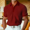 Men's Polo Shirt Waffle Polo Shirt Casual Holiday Lapel Ribbed Polo Collar Short Sleeve Fashion Basic Plain Button Soft Summer Spring Regular Fit White Yellow Burgundy Green Khaki Gray Polo Shirt