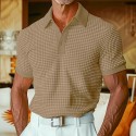 Men's Polo Shirt Waffle Polo Shirt Casual Holiday Lapel Ribbed Polo Collar Short Sleeve Fashion Basic Plain Button Soft Summer Spring Regular Fit White Yellow Burgundy Green Khaki Gray Polo Shirt