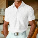 Men's Polo Shirt Waffle Polo Shirt Casual Holiday Lapel Ribbed Polo Collar Short Sleeve Fashion Basic Plain Button Soft Summer Spring Regular Fit White Yellow Burgundy Green Khaki Gray Polo Shirt