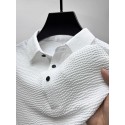 Men's Business Polo Golf Polos Shirts Work Business Lapel Ribbed Polo Collar Short Sleeve Basic Modern Stripes Textured Buttons Knitted Spring & Summer Regular Fit Black White Navy Blue Gray Business