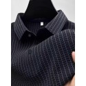 Men's Business Polo Golf Polos Shirts Work Business Lapel Ribbed Polo Collar Short Sleeve Basic Modern Stripes Textured Buttons Knitted Spring & Summer Regular Fit Black White Navy Blue Gray Business