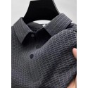 Men's Business Polo Golf Polos Shirts Work Business Lapel Ribbed Polo Collar Short Sleeve Basic Modern Stripes Textured Buttons Knitted Spring & Summer Regular Fit Black White Navy Blue Gray Business
