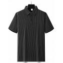 Men's Business Polo Golf Polos Shirts Work Business Lapel Ribbed Polo Collar Short Sleeve Basic Modern Stripes Textured Buttons Knitted Spring & Summer Regular Fit Black White Navy Blue Gray Business