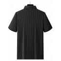 Men's Business Polo Golf Polos Shirts Work Business Lapel Ribbed Polo Collar Short Sleeve Basic Modern Stripes Textured Buttons Knitted Spring & Summer Regular Fit Black White Navy Blue Gray Business