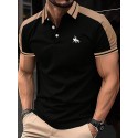 Men's Button Up Polos Cotton Polo Shirt Casual Holiday Lapel Short Sleeve Fashion Basic Color Block Patchwork Embroidered Summer Regular Fit Black Wine Navy Blue Green Grey Button Up Polos