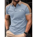 Men's Button Up Polos Cotton Polo Shirt Casual Holiday Lapel Short Sleeve Fashion Basic Color Block Patchwork Embroidered Summer Regular Fit Black Wine Navy Blue Green Grey Button Up Polos