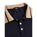 Men's Button Up Polos Cotton Polo Shirt Casual Holiday Lapel Short Sleeve Fashion Basic Color Block Patchwork Embroidered Summer Regular Fit Black Wine Navy Blue Green Grey Button Up Polos