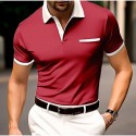 Men's Button Up Polos Cotton Polo Shirt Casual Holiday Lapel Ribbed Polo Collar Short Sleeve Fashion Basic Plain Classic Summer Regular Fit Navy Black White Burgundy Sky Blue Grey Button Up Polos