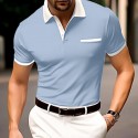 Men's Button Up Polos Cotton Polo Shirt Casual Holiday Lapel Ribbed Polo Collar Short Sleeve Fashion Basic Plain Classic Summer Regular Fit Navy Black White Burgundy Sky Blue Grey Button Up Polos