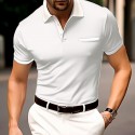 Men's Button Up Polos Cotton Polo Shirt Casual Holiday Lapel Ribbed Polo Collar Short Sleeve Fashion Basic Plain Classic Summer Regular Fit Navy Black White Burgundy Sky Blue Grey Button Up Polos