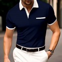 Men's Button Up Polos Cotton Polo Shirt Casual Holiday Lapel Ribbed Polo Collar Short Sleeve Fashion Basic Plain Classic Summer Regular Fit Navy Black White Burgundy Sky Blue Grey Button Up Polos