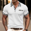 Men's Cotton Blend Polo Shirt Golf Shirt Casual Holiday Lapel Short Sleeve Fashion Basic Houndstooth Plaid / Check Patchwork Pocket Summer Regular Fit Dark Grey White Sky Blue Orange Khaki Cotton