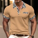 Men's Cotton Blend Polo Shirt Golf Shirt Casual Holiday Lapel Short Sleeve Fashion Basic Houndstooth Plaid / Check Patchwork Pocket Summer Regular Fit Dark Grey White Sky Blue Orange Khaki Cotton