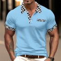 Men's Cotton Blend Polo Shirt Golf Shirt Casual Holiday Lapel Short Sleeve Fashion Basic Houndstooth Plaid / Check Patchwork Pocket Summer Regular Fit Dark Grey White Sky Blue Orange Khaki Cotton
