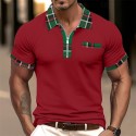 Men's Cotton Blend Polo Shirt Golf Shirt Casual Holiday Lapel Short Sleeve Fashion Basic Houndstooth Plaid / Check Patchwork Pocket Summer Regular Fit Dark Grey White Sky Blue Orange Khaki Cotton