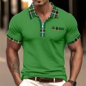 Men's Cotton Blend Polo Shirt Golf Shirt Casual Holiday Lapel Short Sleeve Fashion Basic Houndstooth Plaid / Check Patchwork Pocket Summer Regular Fit Dark Grey White Sky Blue Orange Khaki Cotton