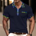 Men's Cotton Blend Polo Shirt Golf Shirt Casual Holiday Lapel Short Sleeve Fashion Basic Houndstooth Plaid / Check Patchwork Pocket Summer Regular Fit Dark Grey White Sky Blue Orange Khaki Cotton