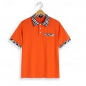 Men's Cotton Blend Polo Shirt Golf Shirt Casual Holiday Lapel Short Sleeve Fashion Basic Houndstooth Plaid / Check Patchwork Pocket Summer Regular Fit Dark Grey White Sky Blue Orange Khaki Cotton