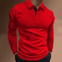 Men's Button Up Polos Polo Shirt Casual Holiday Lapel Long Sleeve Fashion Basic Plain Button Summer Regular Fit Fire Red Black Dark navy Button Up Polos