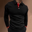 Men's Button Up Polos Polo Shirt Casual Holiday Lapel Long Sleeve Fashion Basic Plain Button Summer Regular Fit Fire Red Black Dark navy Button Up Polos