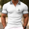 Men's Christian Polo Shirts Golf Shirt Short Sleeve Polo Shirts Collared Shirts Business Casual WorkWear Formal Wear Festival Wear Buttons 3D Print Spring &  Fall Black White