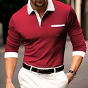 Men's Button Up Polos Polo Shirt Casual Sports Lapel Long Sleeve Fashion Basic Color Block Button Spring &  Fall Regular Fit claret White Blue Dark Gray Button Up Polos