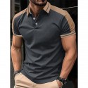 Men's Button Up Polos Golf Shirt Casual Holiday Lapel Short Sleeve Fashion Basic Color Block Patchwork Embroidered Summer Regular Fit Wine Black Navy Blue Green Light Blue Grey Button Up Polos