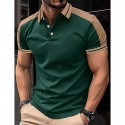 Men's Button Up Polos Golf Shirt Casual Holiday Lapel Short Sleeve Fashion Basic Color Block Patchwork Embroidered Summer Regular Fit Wine Black Navy Blue Green Light Blue Grey Button Up Polos