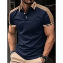 Men's Button Up Polos Golf Shirt Casual Holiday Lapel Short Sleeve Fashion Basic Color Block Patchwork Embroidered Summer Regular Fit Wine Black Navy Blue Green Light Blue Grey Button Up Polos