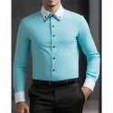 Men's Shirt Dress Shirt Button Up Shirt Color Block Wedding Party White Pink Blue Light Purple Long Sleeve Lapel Spring Fall Clothing Apparel Splice