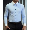 Men's Shirt Dress Shirt Button Up Shirt Color Block Wedding Party White Pink Blue Light Purple Long Sleeve Lapel Spring Fall Clothing Apparel Splice