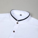 Men's Shirt Band Collar Shirt Dress Shirt Button Up Shirt Oxford Shirt Patchwork Wedding Vacation Light Blue White Navy Blue Gray Long Sleeve Standing Collar Spring & Summer Clothing Apparel Front