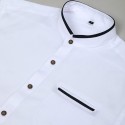 Men's Shirt Band Collar Shirt Dress Shirt Button Up Shirt Oxford Shirt Patchwork Wedding Vacation Light Blue White Navy Blue Gray Long Sleeve Standing Collar Spring & Summer Clothing Apparel Front