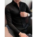 Men's Shirt Satin Shirt Casual Shirt Button Up Shirt Plain Wedding Vacation Black White Wine Navy Blue Long Sleeve Lapel Spring &  Fall Clothing Apparel