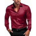 Men's Shirt Satin Shirt Casual Shirt Button Up Shirt Plain Wedding Vacation Black White Wine Navy Blue Long Sleeve Lapel Spring &  Fall Clothing Apparel