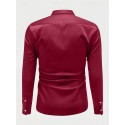 Men's Shirt Satin Shirt Casual Shirt Button Up Shirt Plain Wedding Vacation Black White Wine Navy Blue Long Sleeve Lapel Spring &  Fall Clothing Apparel