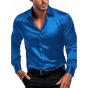 Men's Shirt Satin Shirt Casual Shirt Button Up Shirt Plain Wedding Vacation Black White Wine Navy Blue Long Sleeve Lapel Spring &  Fall Clothing Apparel