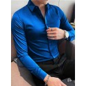 Men's Shirt Satin Shirt Casual Shirt Button Up Shirt Plain Wedding Vacation Black White Wine Navy Blue Long Sleeve Lapel Spring &  Fall Clothing Apparel