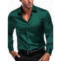 Men's Shirt Satin Shirt Casual Shirt Button Up Shirt Plain Wedding Vacation Black White Wine Navy Blue Long Sleeve Lapel Spring &  Fall Clothing Apparel
