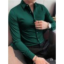 Men's Shirt Satin Shirt Casual Shirt Button Up Shirt Plain Wedding Vacation Black White Wine Navy Blue Long Sleeve Lapel Spring &  Fall Clothing Apparel